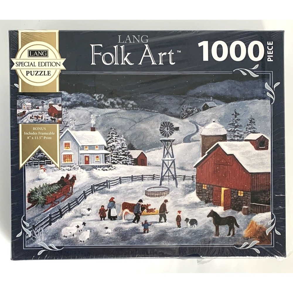 Lang Mary Singleton Snowy Farm Folk Art Americana 1000 Piece Jigsaw Puzzle NEW